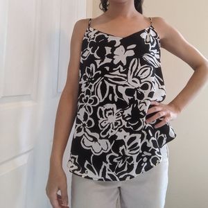 Silky black and white tank top blouse